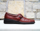 SALE 90s ECCO Danish Eco-Friendly Soft Leather Maroon Brown Monk Strap Buckle Comfort Shoes UNISEX Womens Mens Eu 42 Uk 8.5 9 Us 10.5 11