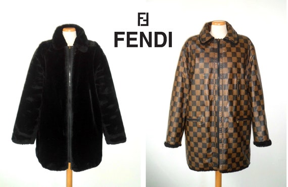 FENDI Rare 2 In 1 90s Reversible Brown Black Chec… - image 1