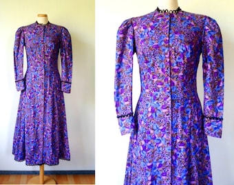 80s Green Plaid Dress M, Vintage Full Skirt Bishop Half
