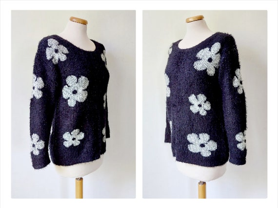 90s Y2K Prada Look Black & White Big Daisy Flower Print Soft