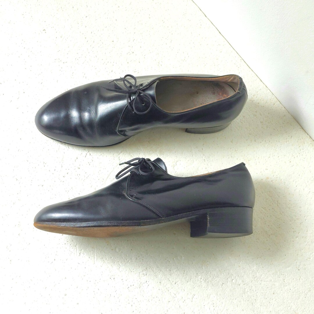 Curated visual reference: Patent Black Tie Shoes Handcrafted Luxury Reference: Vintage Bally Designer Gender Neutral Minimalist Black Patent Leather