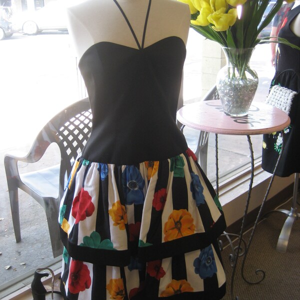 Vintage Lillie Rubin 1980's strapless dress with flowers