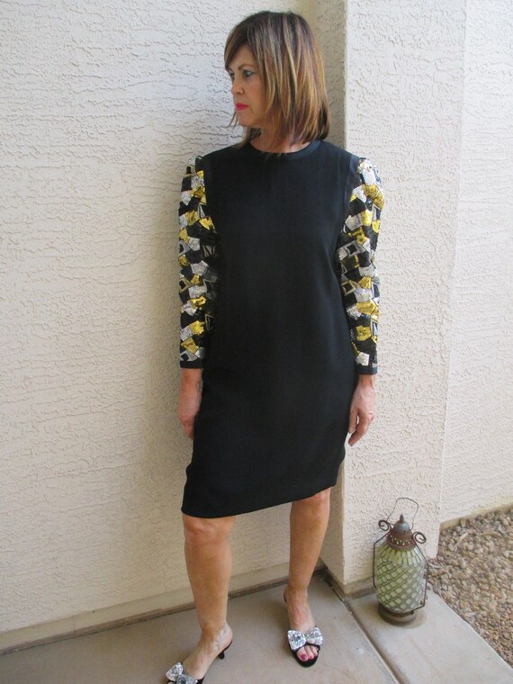 Helga 1960's designer black dress with sequins sle