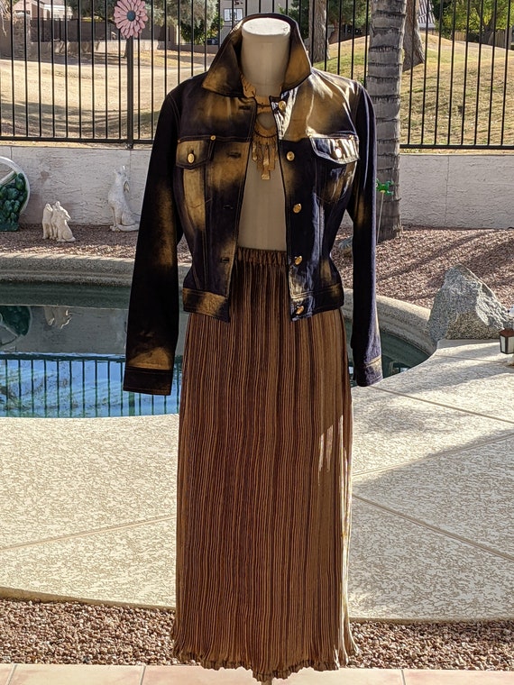 Jeanne Marc 1990's vintage gold crinkle long skirt