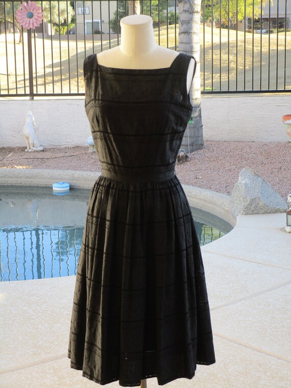 1950's Jerry Gilden Spectator black eyelet dress
