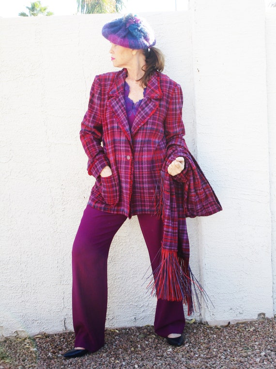 Rare find Vintage 4pc Hot Pink Purple Plaid pant s