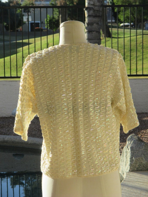 Peter Freund 60's cream sequins vintage knit top … - image 4