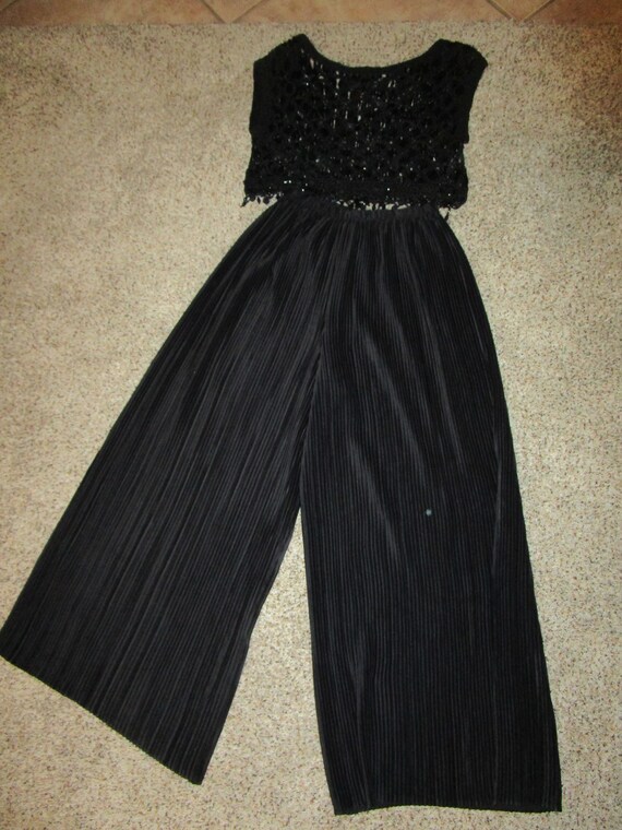 Jeanne Marc 1990's black accordian pleated palozzo