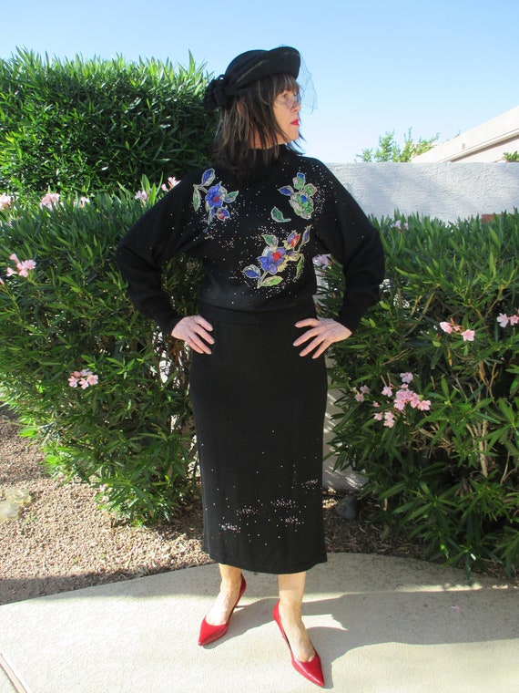 Vintage Diane Fres 2pc embellished knit skirt set