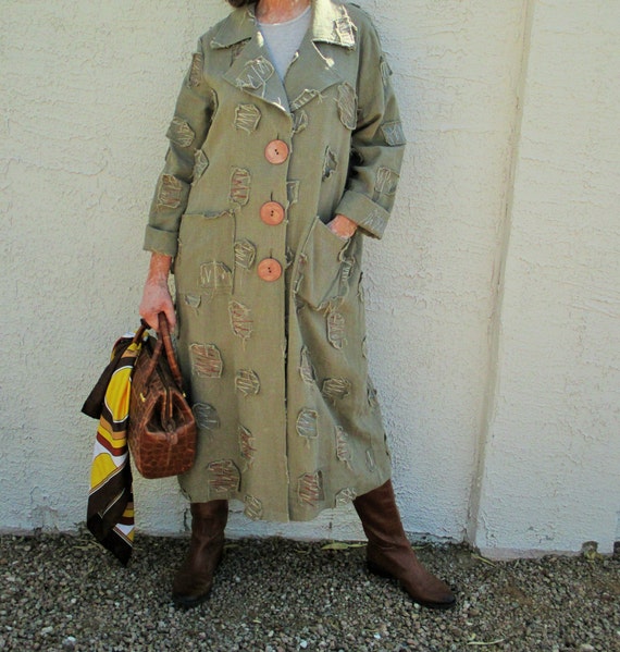Funky patchwork long linen duster jacket coat