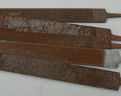 Lot of five old, used farrier 39 s rasps. Knife making stock. Forged steel. Blacksmith supply. Hoof file