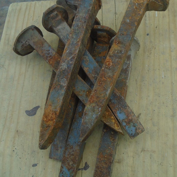 Lot of eight railroad spikes. Knife making stock. Forged steel. Blacksmith supply. Forging steel.   Free shipping!