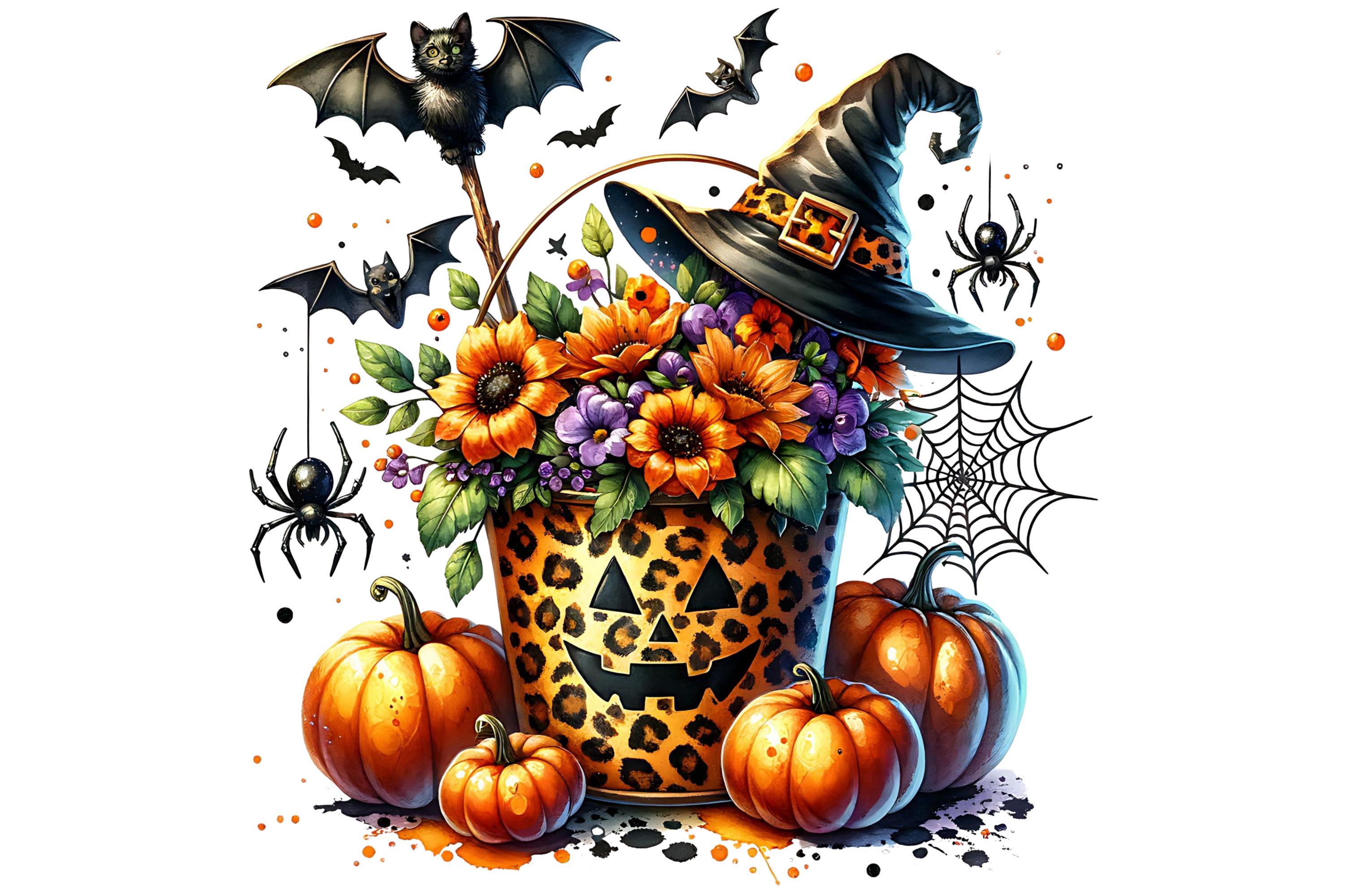 Pumpkin Candy Bucket PNG, Halloween Pumpkin Png, Trick or Treat, Bats ...