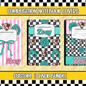 Custom Composition Notebook Covers 3 Pack | Western Cowgirl Boho Checkerboard (Digital Download)