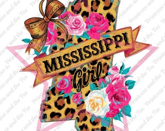 Mississippi Girl T-shirt design, Leopard Print Floral Design (PNG File)