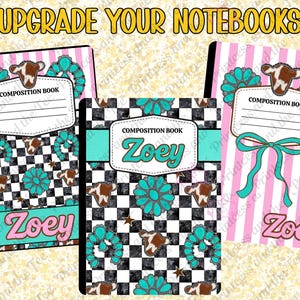 Custom Composition Notebook Covers 3 Pack | Western Cowgirl Boho Checkerboard (Digital Download)