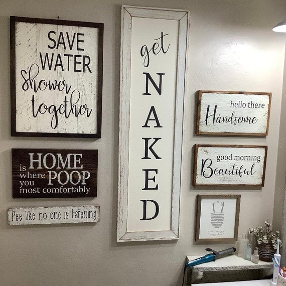 Rustic sale bathroom signs