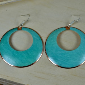 Copper Earrings, Turquoise Patina Earrings 1.85 inch