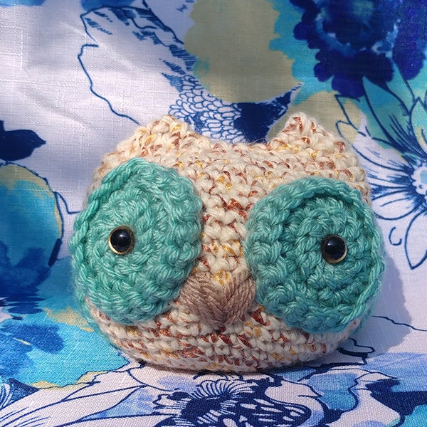 Gold+Teal Starburst Owl  - Amigurumi Crocheted Owl