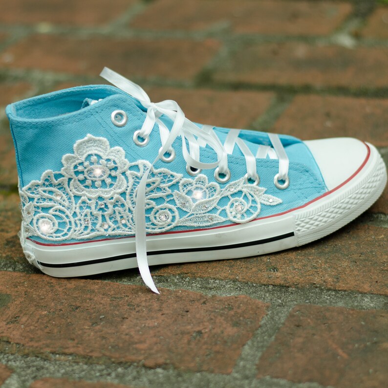 Sky Blue Wedding Sneakers Bridal Hi-Top 