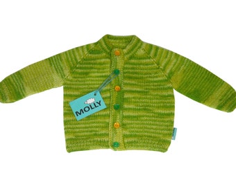 Green hand made soft angora woool & acrylic kids cardigan "Amazonian forest" in size 92; 18-24 months old