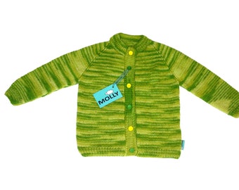 Hand made soft angora woool & acrylic kids cardigan  "Amazonian forest" in size 116; 3,5-4 years old