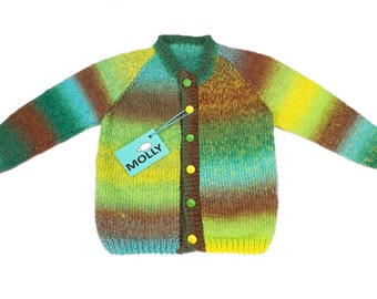 Spring meadow hand made artistic woolen boy cardigan size110, 3-3,5 years old