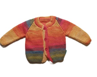 Hand made unique baby girl cardigan "magic crayon" in size 74; 6-9 months old