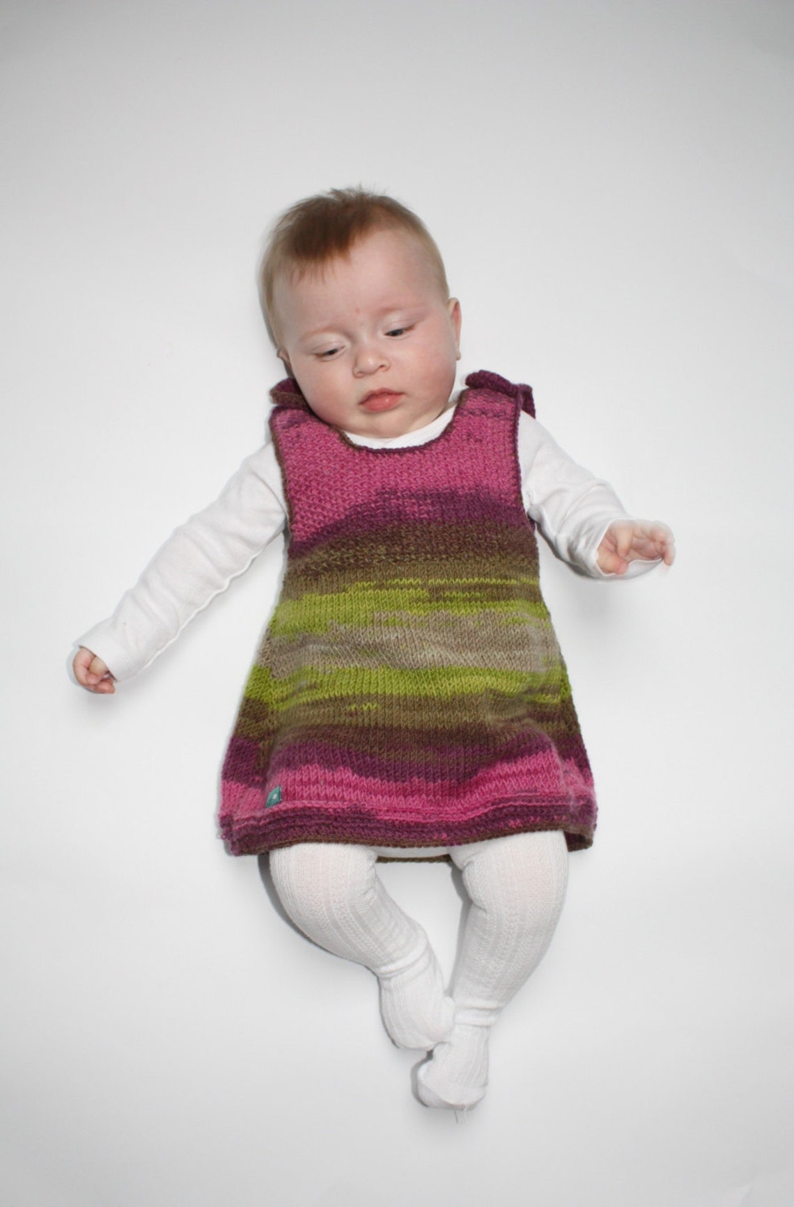 Hand Knitted Baby Girl Dress Pink Violet Green Size 6 Months Etsy UK