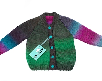 Hand made artistic cardigan "Egyptian emerald" size 86, 18-24 months