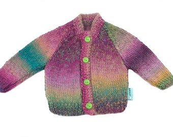 Brazilian amethyst hand made artistic baby cardigan in size 74; 6-9 months old