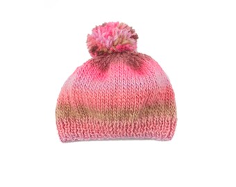 Baby girl rosy hand made hat organic wool perfect for 2 years old girl