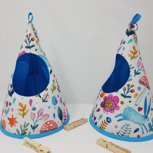 Conical/Cone/Swedish Clothespin/Peg bag - Watercolour flowers, birds, rabbits