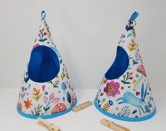 Cónico/Cono/Sueco Clothespin/Peg bag - Flores de acuarela, pájaros, conejos