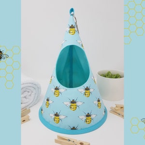 Conical/Cone/Swedish Clothespin/Peg bag - Aqua Bees