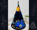 Conical/Cone/Swedish Clothespin/Peg bag - Bright Flowers and Butterfly on Black