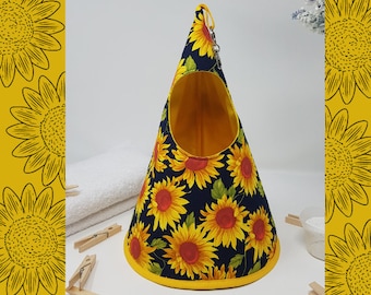 Conical/Cone/Swedish Clothespin/Peg bag - Sunflowers on navy