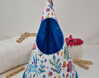 Conical/Cone/Swedish Clothespin/Peg bag - Watercolour flowers, birds, rabbits