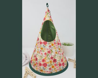 Conical/Cone/Swedish Clothespin/Peg bag - Pink and Yellow Flowers