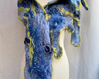 Knitted and felted shawl or poncho "Morning dew” "Felted wrap,soft nunofelting, filz, feltingwork, nunofelted art, felted, knitting