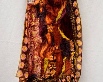 Knitted and felted shawl or poncho "Wild savanne" Felted wrap,soft nunofelting, filz, feltingwork, nunofelted art, felted, knitting
