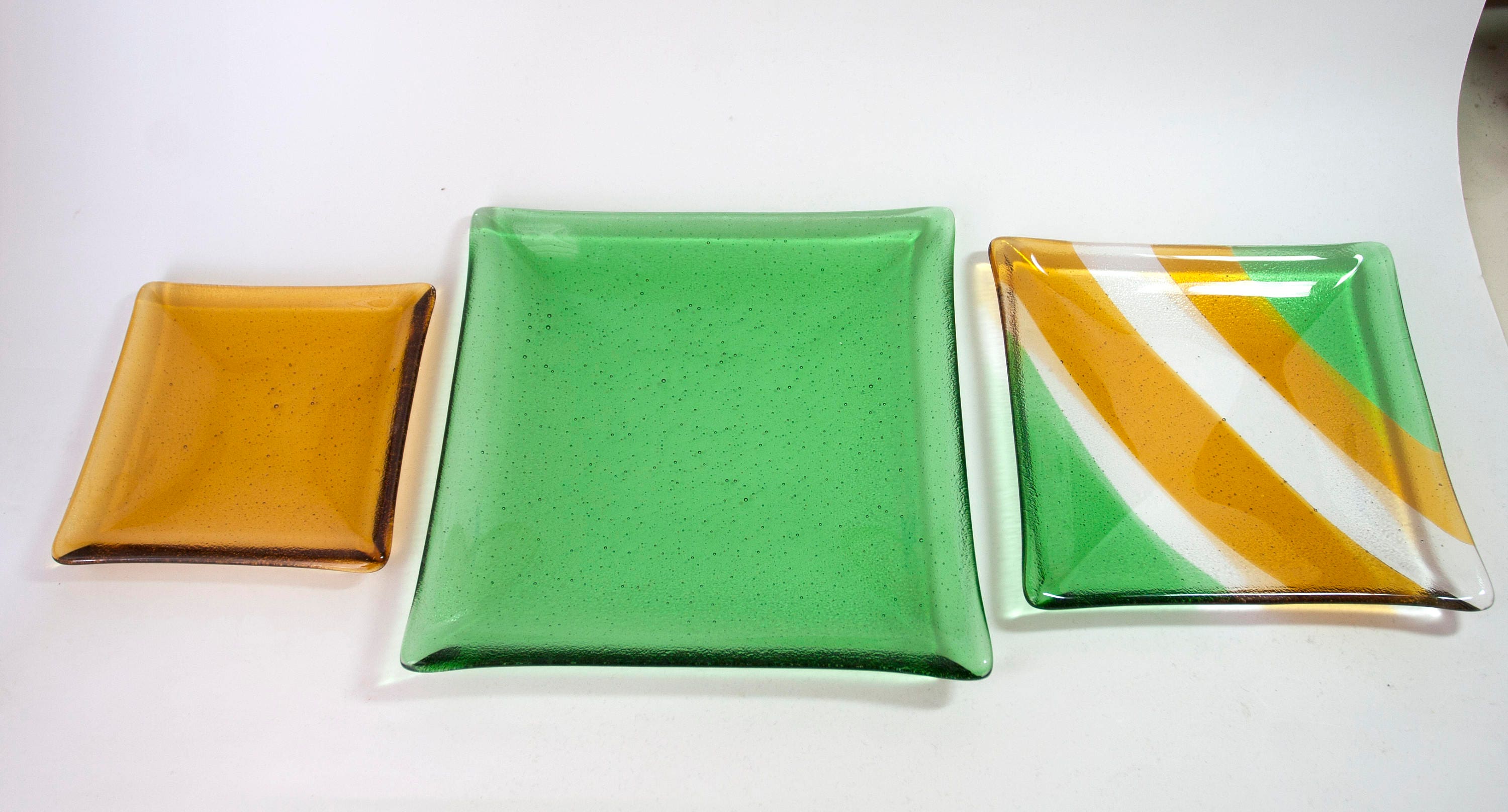 Stackable Serving Plates Set of Three Green and Pumpkin Etsy