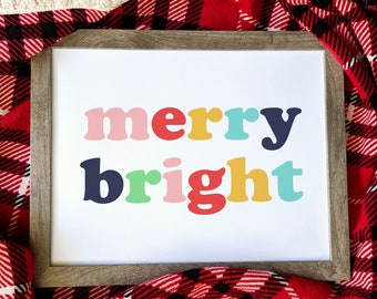 merry bright printable, holiday printable, digital download, Christmas, christmas print, christmas decor, candy christmas sign, merry bright