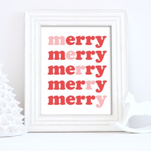 merry merry printable, holiday printable, digital download, Christmas, christmas print, pink pastel christmas decor, candy christmas sign