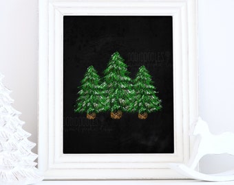 pine trees printable sign, christmas tree printable, hand drawn printables, christmas, christmas prints, tree print