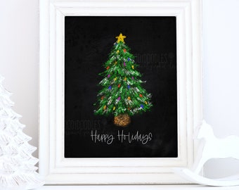 happy holidays, happy holidays sign, christmas tree printable, hand drawn printables, christmas, christmas prints,