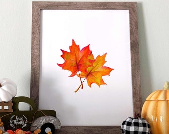 fall printable, fall leaves, watercolor leaves, autumn printable, autumn leaves, fall wall art, fall decor, hand painted, fall home decor