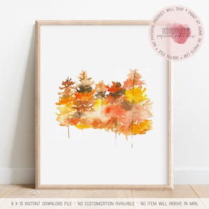 fall printable, fall landscape print, watercolor trees, modern autumn wall autumn leaves, fall wall art decor, hand painted, fall home decor