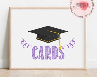 purple graduation cards sign, graduation cards, graduation 2023, graduation decor, class of 2023, cards for the graduate, card table sign