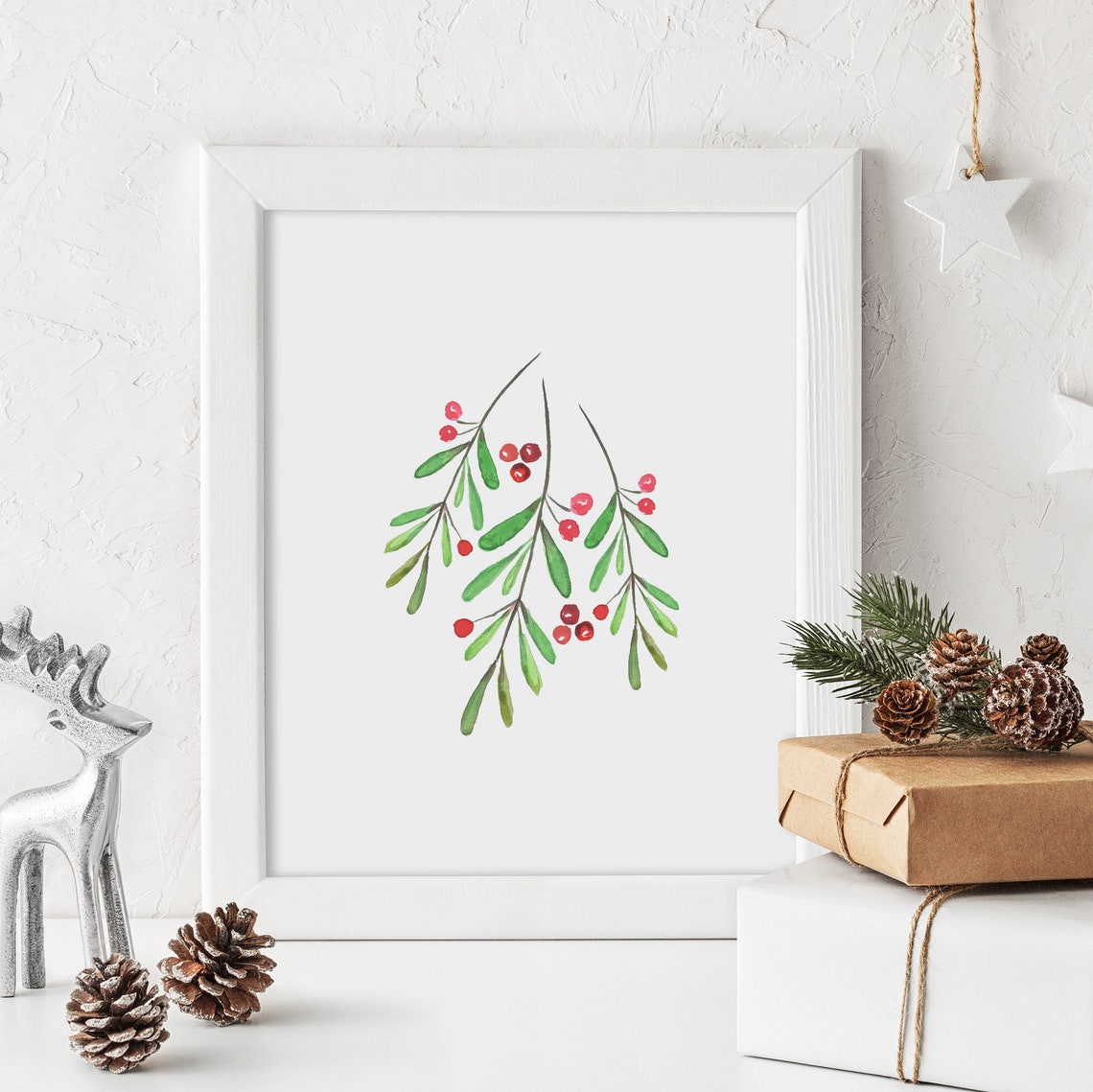 Christmas Printable Handpainted Mistletoe Print Mistletoe - Etsy